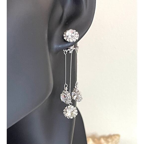NEW Earrings Clear Rhinestone Chandelier Dangle Stud J16 - Picture 1 of 3